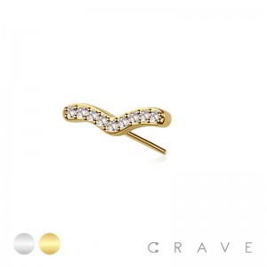 316L SURGICAL STEEL THREADLESS PUSH IN MULTI CZ "V" WAVE SWIRL ARCH TOP PART